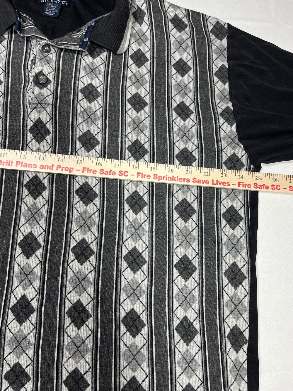 Vintage Givenchy Activewear XL Argyle Stripe Long Sleeve Polo Shirt Gray Black - Picture 6 of 7